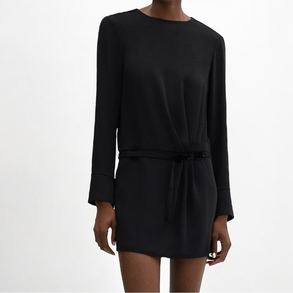 🖤 MANGO Black Long Sleeve Mini Dress – Size L | New No Tags - Picture 1 of 4